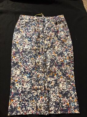 BCBGeneration Abstract Splatter Button-Front Midi Skirt